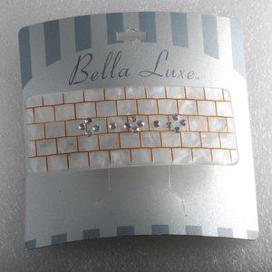 Bella Luxe Pearlized Plastic Hair Barrette Rectangle Rhinestone New on Card